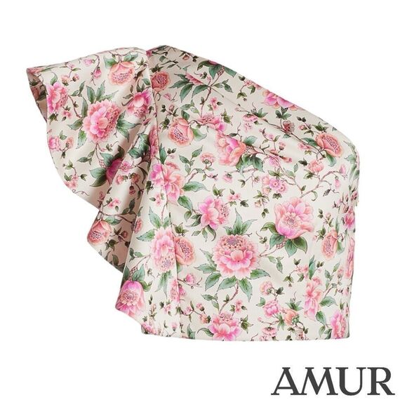 AMUR **NWT** Jasmine One-Shoulder Ruffle Top in Eggshell Pink Floral - Picture 8 of 14